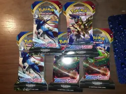 Pokemon TCG Sword And Shield Base Set Booster Pack Lot Of 5 Factory Sealed - Image 1