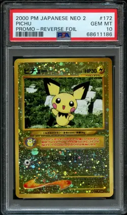 Pokemon Japanese 2 GLOBES 1 SWIRL Reverse Holo Pichu Promo | PSA 10 | Neo 2 2000 - Image 1