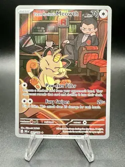 Pokemon TCG Team Rocket’s Meowth 203/182 Illustration Rare Holo Destined Rivals - Image 1