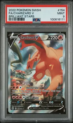 2022 POKEMON SWORD & SHIELD BRILLIANT STARS #154 FULL ART/CHARIZARD V PSA 9 - Image 1