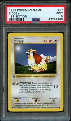1999 Pokemon Game Base 1st Edition English Card - PSA 9 - Pidgey #57/102 - Image 1