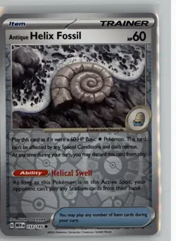 ANTIQUE HELIX FOSSIL 153/165 C 151 POKEMON REVERSE HOLO NM - Image 1