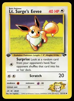 Lt. Surge's Eevee 51/132 Uncommon 1st Edition Gym Challenge Pokemon Card - Image 1