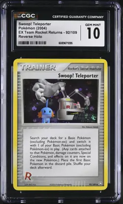 CGC 10 Swoop! Teleporter Team Rocket Returns 92/109 Reverse Holo Stamped Pokemon - Image 1