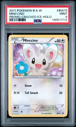 PSA 9 MINCCINO Cracked Ice #BW13 Pokemon 1990 BLACK & WHITE PROMO Holo C12 - Image 1