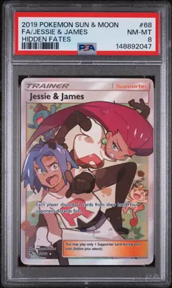 Pokemon Jesse & James Hidden Fates PSA 8 Full Art FA TCG Sun and Moon 68 2019 - Image 1