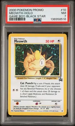 2000 POKEMON PROMO BLACK STAR GAME BOY #10 MEOWTH-HOLO PSA 7 - Image 1