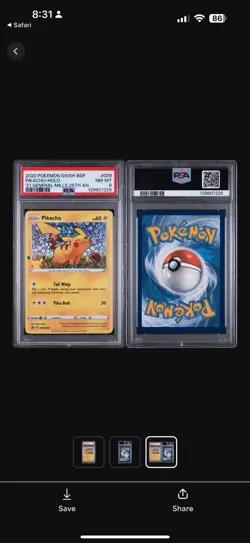 2020 Pokemon SWSH Pikachu Holo General Mills 25th Anniversary PSA 8 NM-MT #039 - Image 3