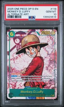 ONE PIECE OP13-CARRYING ON HIS WILL #118 MONKEY D. LUFFY ALTERNATE ART PSA 10 - Image 1