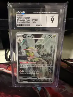 Pokemon 2024 Shrouded Fable Illustration Rare Holo Card #077/064 Fraxure CGC 9 - Image 1