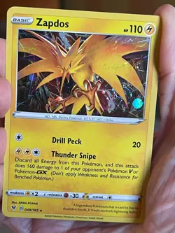 POKEMON ZAPDOS 048/185 RARE COSMOS HOLOFOIL WITH HD SWIRL VIVID VOLTAGE NM CARD - Image 5