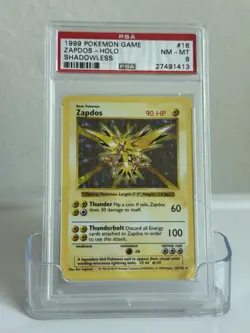 PSA 8 Zapdos Holo Shadowless 1999 Pokemon Base Set #16 WOTC - Image 1