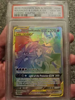 2019 Pokemon Sun & Moon Cosmic Eclipse Solgaleo & Lunala GX 254/236 PSA 10 Gem - Image 1
