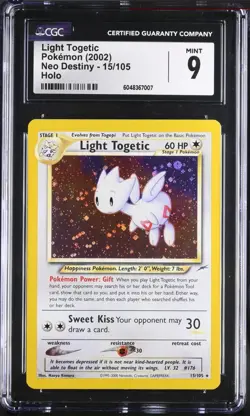 CGC 9 MINT Light Togetic 2002 Neo Destiny 15/105 Holo Pokemon Card psa - Image 1