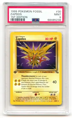 PSA 9 MINT Zapdos Fossil 1st Edition Rare 1999 Pokemon WOTC 30/62 -36 - Image 1
