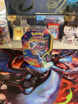 SEALED Mega Charizard X ex Tin Pokemon TCG Mega Evolution Phantasmal Flames - Image 1