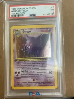 1999 Pokemon Fossil 1st Edition Gengar Rare Holo #5/62 PSA 7 - Image 1