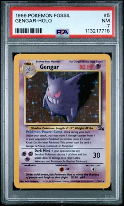 1999 POKEMON FOSSIL #5 GENGAR-HOLO PSA 7 - Image 1