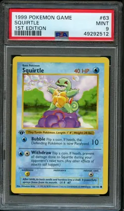 1999 POKEMON BASE SET 1ST EDITION #63 SQUIRTLE PSA 9 MINT - Image 1