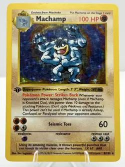 1999 Pokemon Base Set Machamp 1st Edition Holo 8/102 LP Vintage - Image 1