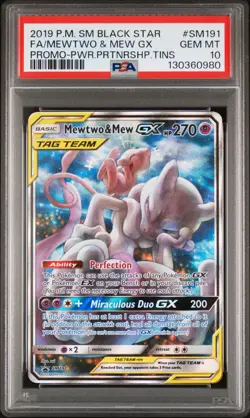 2019 POKEMON SM BLACK STAR PROMO #SM191 FULL ART/MEWTWO & MEW GX PSA 10 - Image 1