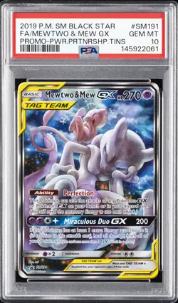 2019 POKEMON SM BLACK STAR PROMO #SM191 FULL ART/MEWTWO & MEW GX PSA 10 - Image 1