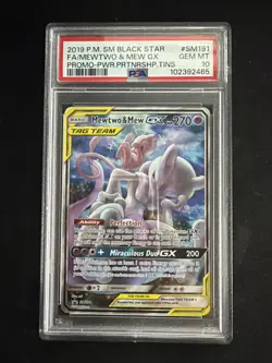 Pokemon 2019 SM Black Star Promo Full Art Mewtwo & Mew GX Tag Team #SM191 PSA 10 - Image 1