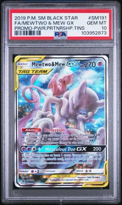 2019 POKEMON SM BLACK STAR PROMO #SM191 FULL ART/MEWTWO & MEW GX PSA 10 - Image 1