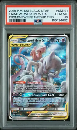 2019 POKEMON SM BLACK STAR PROMO SM191 FULL ART/MEWTWO & MEW GX PSA 10 - Image 1