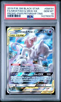 2019 POKEMON SM BLACK STAR PROMO SM191 FULL ART/MEWTWO & MEW GX PSA 10 - Image 1