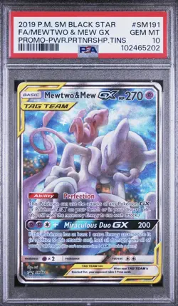 2019 POKEMON SM BLACK STAR PROMO #SM191 FULL ART/MEWTWO & MEW GX PSA 10 - Image 1