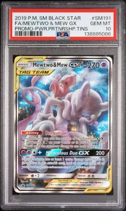 2019 POKEMON SM BLACK STAR PROMO #SM191 FULL ART/MEWTWO & MEW GX PSA 10 - Image 1