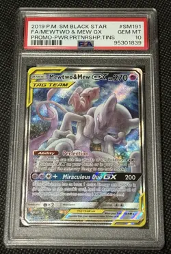Pokemon 2019 Mewtwo & Mew GX SM191 Full Art SM Black Star Promo PSA 10 GEM MINT - Image 1