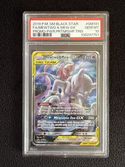 2019 POKEMON SM BLACK STAR PROMO SM191 FULL ART/MEWTWO & MEW GX PSA 10 - Image 1