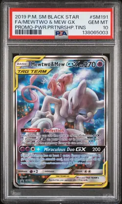 Pokemon 2019 Mewtwo & Mew GX SM191 Full Art SM Black Star Promo PSA 10 GEM MINT - Image 1