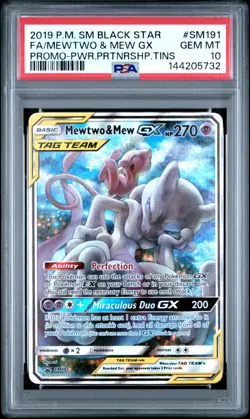 2019 POKEMON SM BLACK STAR PROMO #SM191 FULL ART/MEWTWO & MEW GX PSA 10 - Image 1