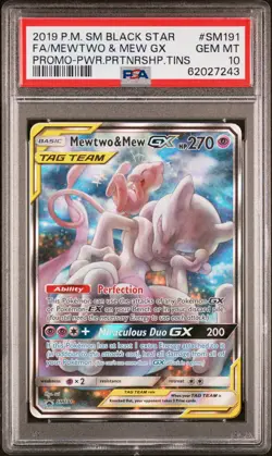 2019 POKEMON SM BLACK STAR PROMO #SM191 FULL ART/MEWTWO & MEW GX PSA 10 - Image 1