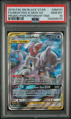 2019 POKEMON SM BLACK STAR PROMO #SM191 FULL ART/MEWTWO & MEW GX PSA 10 - Image 1