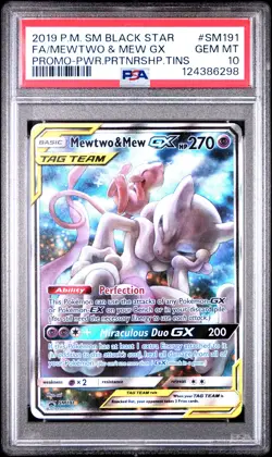 2019 POKEMON SM BLACK STAR PROMO #SM191 FULL ART/MEWTWO & MEW GX PSA 10 - Image 1