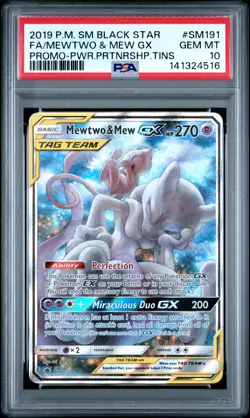 2019 POKEMON SM BLACK STAR PROMO #SM191 FULL ART/MEWTWO & MEW GX PSA 10 - Image 1