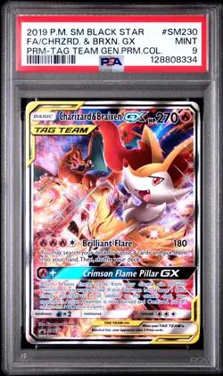 2019 POKEMON SM BLACK STAR PROMO #SM230 FULL ART/CHARIZARD & BRAIXEN GX PSA 9 - Image 1