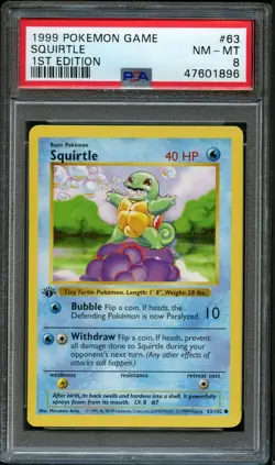 1999 POKEMON BASE SET 1ST EDITION #63 SQUIRTLE PSA 8 NEAR MINT - Image 1