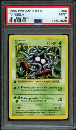 PSA 9 Mint Tangela 66/102 1st Edition Shadowless Base Set Game Pokemon - Image 1