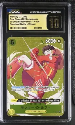 ✨✨ CGC 10 Pristine One Piece Monkey D. Luffy P-106 Gold Tournament Promo Winner - Image 1