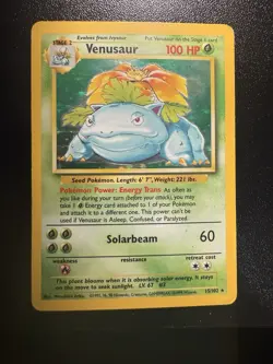 Pokemon TCG Venusaur Base Set Holo Unlimited Rare Card 15/102 LP - Image 1