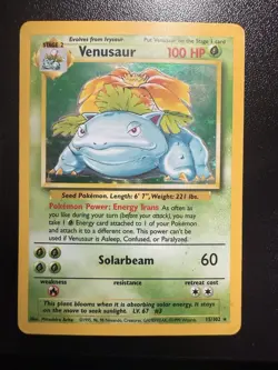 Pokemon TCG Venusaur Base Set Holo Unlimited Rare Card 15/102 LP - Image 1