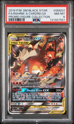 2019 POKEMON SM BLACK STAR PROMO #SM201 FULL ART/RESHIRAM & CHARIZARD GX PSA 8 - Image 1