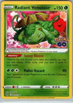 Radiant Venusaur Holo Radiant Rare Pokemon GO 004/078 NM - Image 1