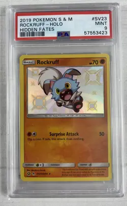 Rockruff SV23/SV94 Hidden Fates Shiny Vault Holo Pokemon TCG PSA 9 Mint Graded - Image 1