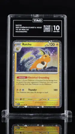 2023 POKEMON 151 SV MEW-EN RAICHU COSMOS HOLO #026/165 TAG 10 TOP GRADE - Image 1